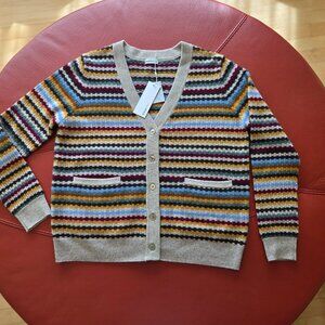 NEW Minnie Rose 100% Cashmere Textured Striped Cardigan, sz. M